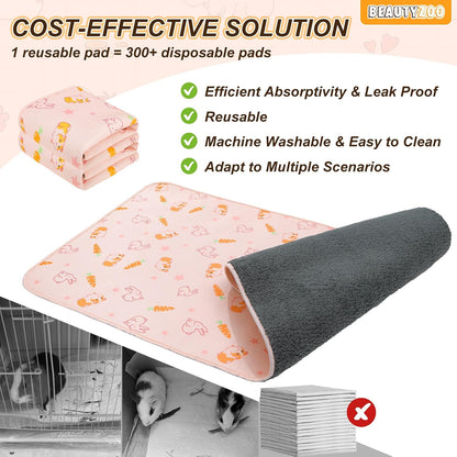 2Pack Washable Reversible Guinea Pig Cage Liners, Fleece Bedding