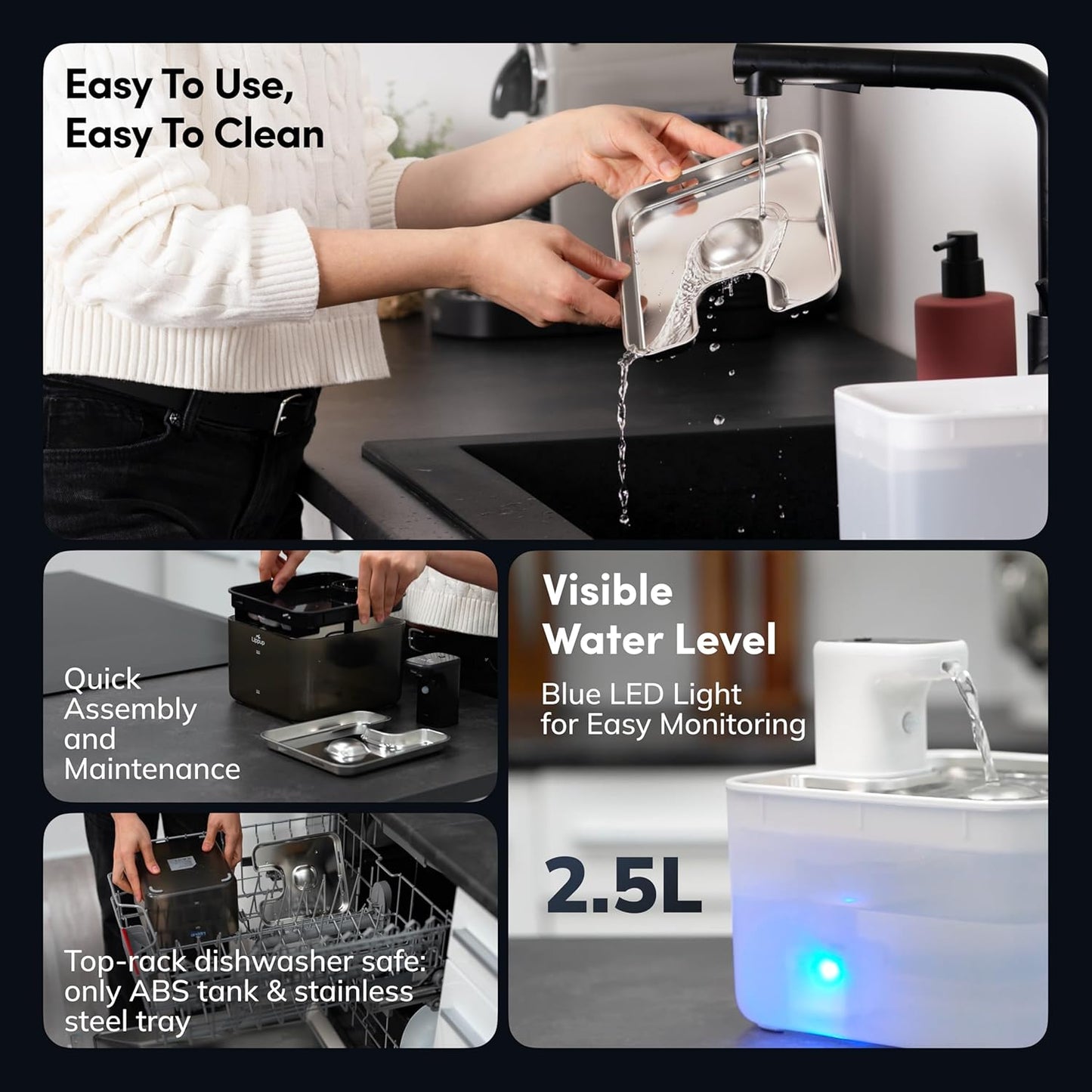Cat Water Fountain Cordless, 88oz/2.6L Wireless Pet Water Fountain for Cats Indoor, Battery Operated Cat Drinking Fountain with Motion Sensor, Ultra Quiet Pump, BPA-Free, Black