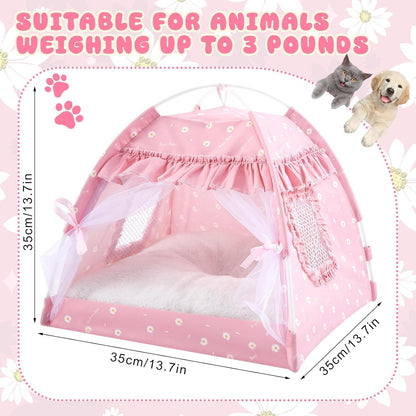 Pink Princess Cat Tent Bed Set for Kittens and Small Dogs, 13.78"