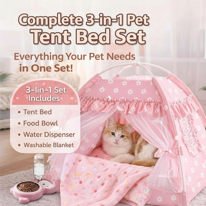Pink Princess Cat Tent Bed Set for Kittens and Small Dogs, 13.78"