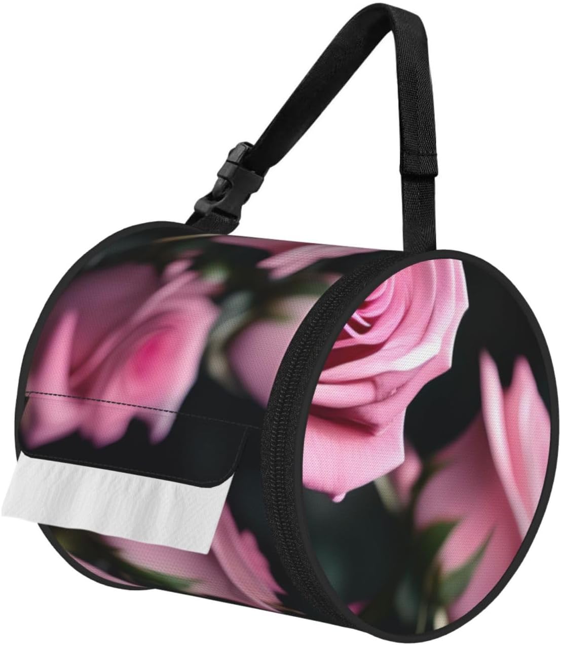 Pink Rose Print Print Cylinder Tissue Box Cover Portable Tissue Holder for Bathroom Car Office Home Indoor Outdoor