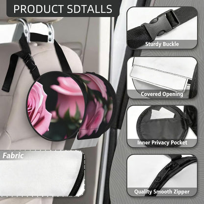Pink Rose Print Print Cylinder Tissue Box Cover Portable Tissue Holder for Bathroom Car Office Home Indoor Outdoor