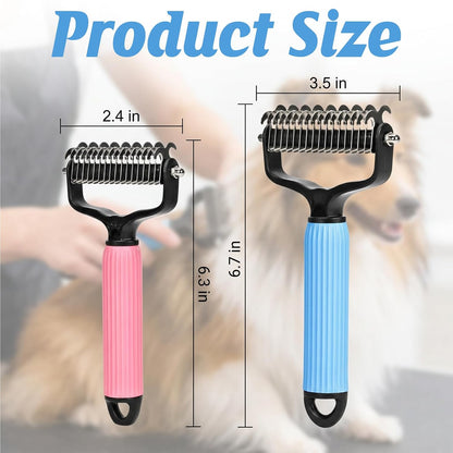 Detangler Brush, Pet Pro Grooming Tool, 2 PCS Blue Large & Pink Small Double Sided Undercoat Rake & Dematting Comb For Dogs And Cats, Dog Grooming Brush for Matted Fur, for Medium Or Long Haired Breed