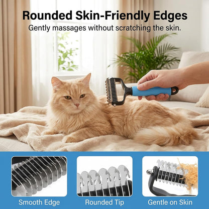 Detangler Brush, Pet Pro Grooming Tool, 2 PCS Blue Large & Pink Small Double Sided Undercoat Rake & Dematting Comb For Dogs And Cats, Dog Grooming Brush for Matted Fur, for Medium Or Long Haired Breed