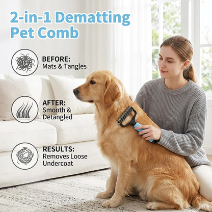 Detangler Brush, Pet Pro Grooming Tool, 2 PCS Blue Large & Pink Small Double Sided Undercoat Rake & Dematting Comb For Dogs And Cats, Dog Grooming Brush for Matted Fur, for Medium Or Long Haired Breed