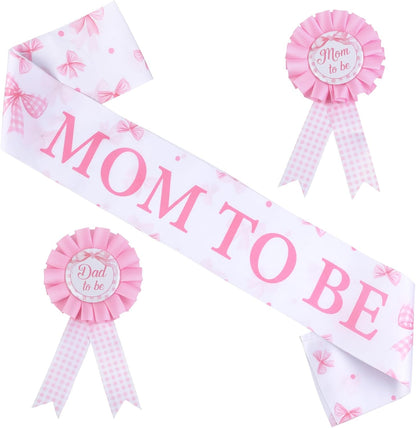 Bow Baby Shower Decorations for Girl Bow Tie Baby Shower Favors Mom to Be Pin Sash Dad to Be Corsage Pin for Pink It’s a Girl Gender Reveal Party Favors Pregnancy Photo Props Maternity