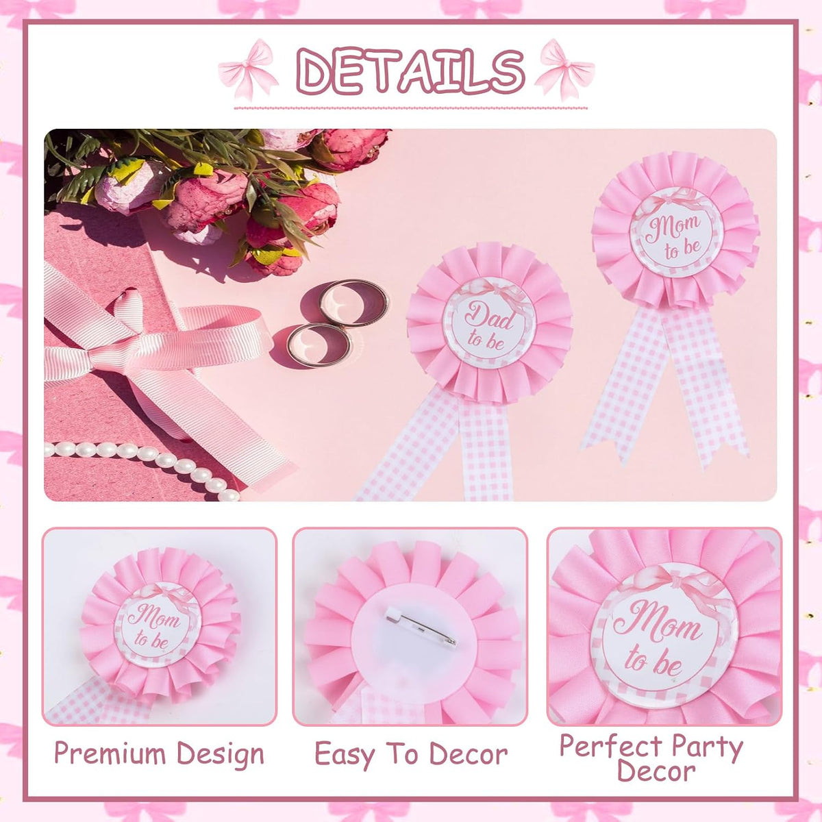Bow Baby Shower Decorations for Girl Bow Tie Baby Shower Favors Mom to Be Pin Sash Dad to Be Corsage Pin for Pink It’s a Girl Gender Reveal Party Favors Pregnancy Photo Props Maternity