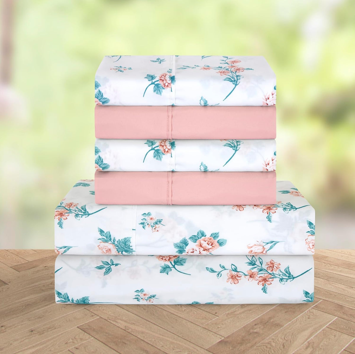 6-Piece Sheet Set Deep Pocket Floral, Queen, Celia Pink
