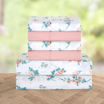 6-Piece Sheet Set Deep Pocket Floral, Queen, Celia Pink