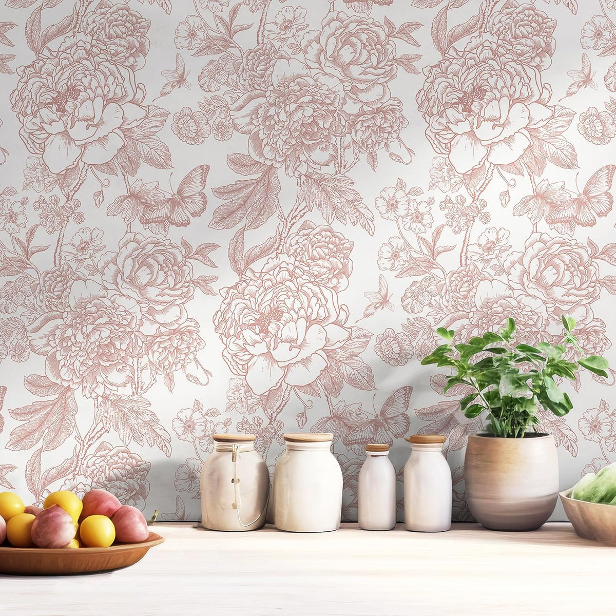 Floral Peel and Stick Wallpaper Pink and White Contact Paper Boho Wallpaper for Bedroom Peony Wall Paper for Bathroom Removable Self Adhesive Vinyl Rolls 17.3''×78.7''