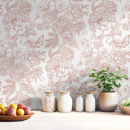 Floral Peel and Stick Wallpaper Pink and White Contact Paper Boho Wallpaper for Bedroom Peony Wall Paper for Bathroom Removable Self Adhesive Vinyl Rolls 17.3''×78.7''