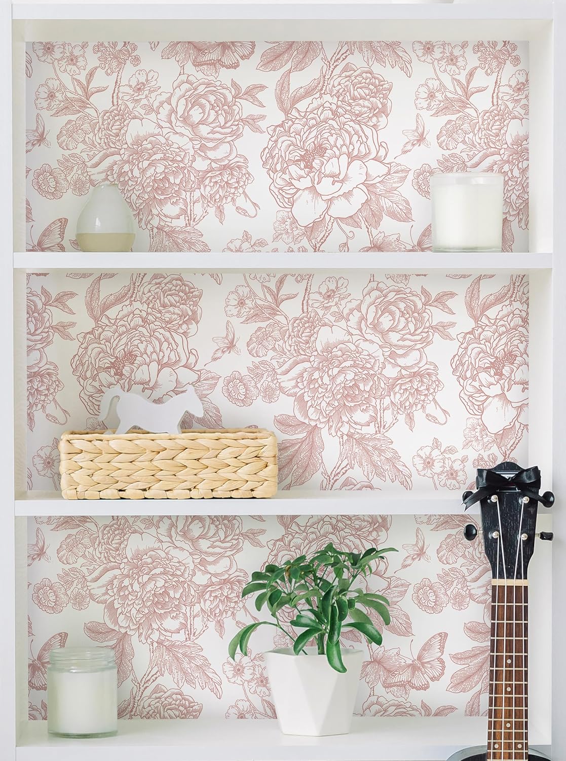 Floral Peel and Stick Wallpaper Pink and White Contact Paper Boho Wallpaper for Bedroom Peony Wall Paper for Bathroom Removable Self Adhesive Vinyl Rolls 17.3''×78.7''
