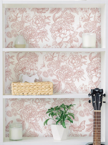Floral Peel and Stick Wallpaper Pink and White Contact Paper Boho Wallpaper for Bedroom Peony Wall Paper for Bathroom Removable Self Adhesive Vinyl Rolls 17.3''×78.7''