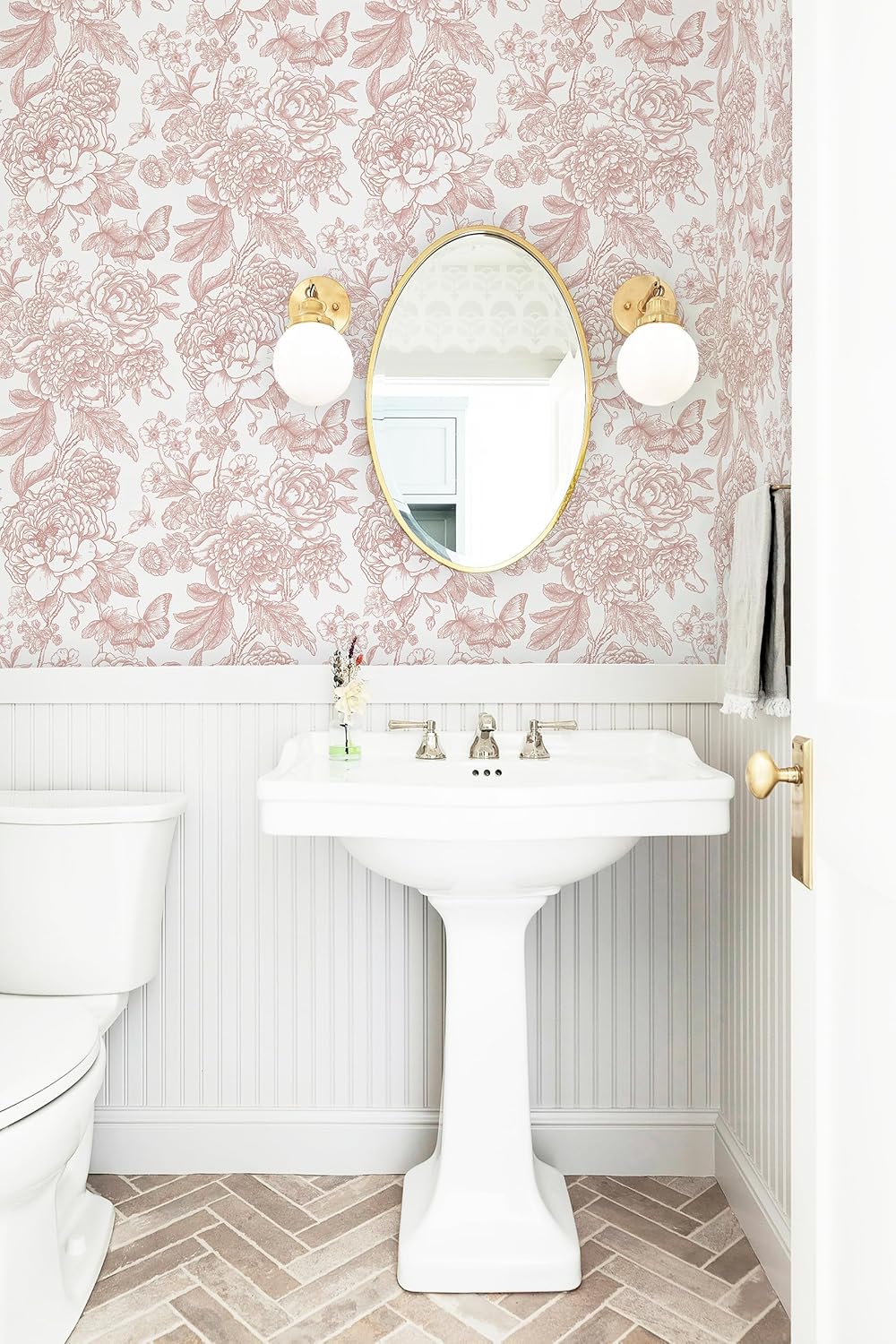 Floral Peel and Stick Wallpaper Pink and White Contact Paper Boho Wallpaper for Bedroom Peony Wall Paper for Bathroom Removable Self Adhesive Vinyl Rolls 17.3''×78.7''