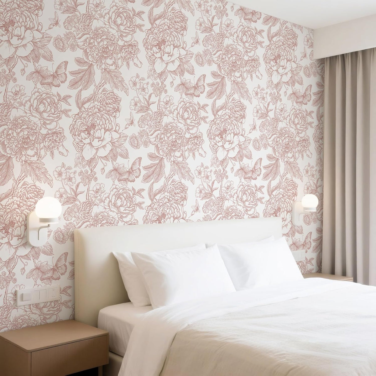 Floral Peel and Stick Wallpaper Pink and White Contact Paper Boho Wallpaper for Bedroom Peony Wall Paper for Bathroom Removable Self Adhesive Vinyl Rolls 17.3''×78.7''