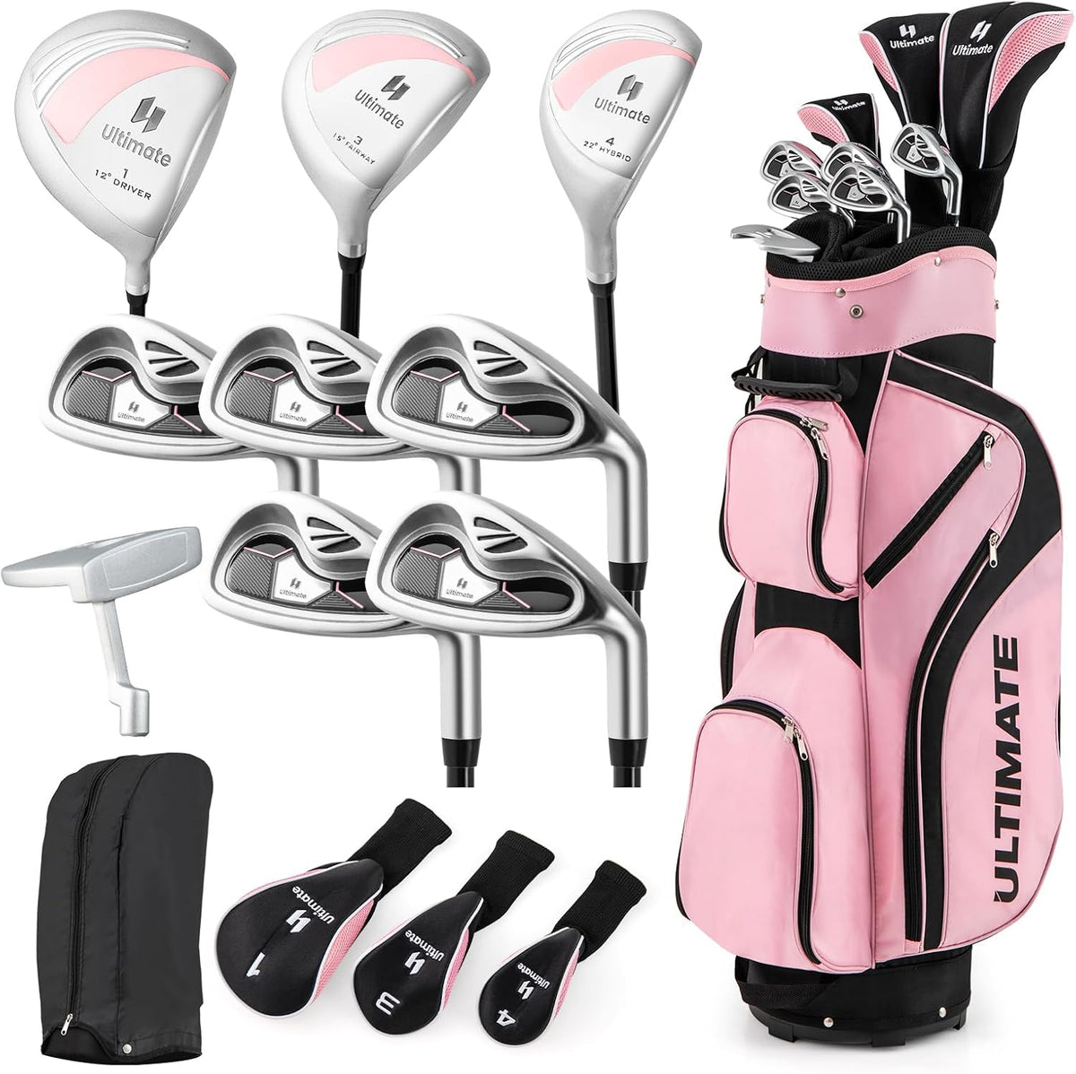 Complete Golf Club Set for Women, 12/14 PCS Right Hand Golf Set Includes #1 Driver & #3 Fairway & #4 Hybrid & #6/#7/#8/#9/#P Irons, Putter & Head Covers, Ladies Golf Clubs Full Set