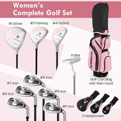 Complete Golf Club Set for Women, 12/14 PCS Right Hand Golf Set Includes #1 Driver & #3 Fairway & #4 Hybrid & #6/#7/#8/#9/#P Irons, Putter & Head Covers, Ladies Golf Clubs Full Set