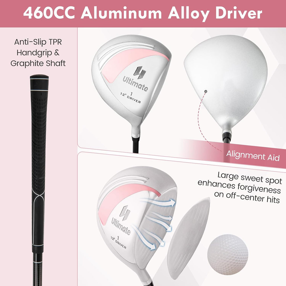 Complete Golf Club Set for Women, 12/14 PCS Right Hand Golf Set Includes #1 Driver & #3 Fairway & #4 Hybrid & #6/#7/#8/#9/#P Irons, Putter & Head Covers, Ladies Golf Clubs Full Set