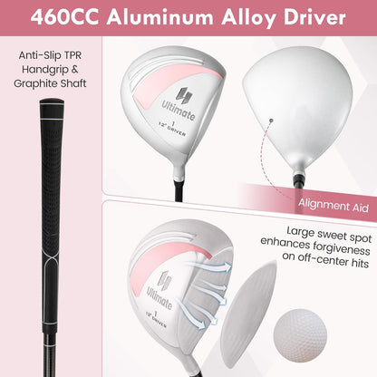 Complete Golf Club Set for Women, 12/14 PCS Right Hand Golf Set Includes #1 Driver & #3 Fairway & #4 Hybrid & #6/#7/#8/#9/#P Irons, Putter & Head Covers, Ladies Golf Clubs Full Set