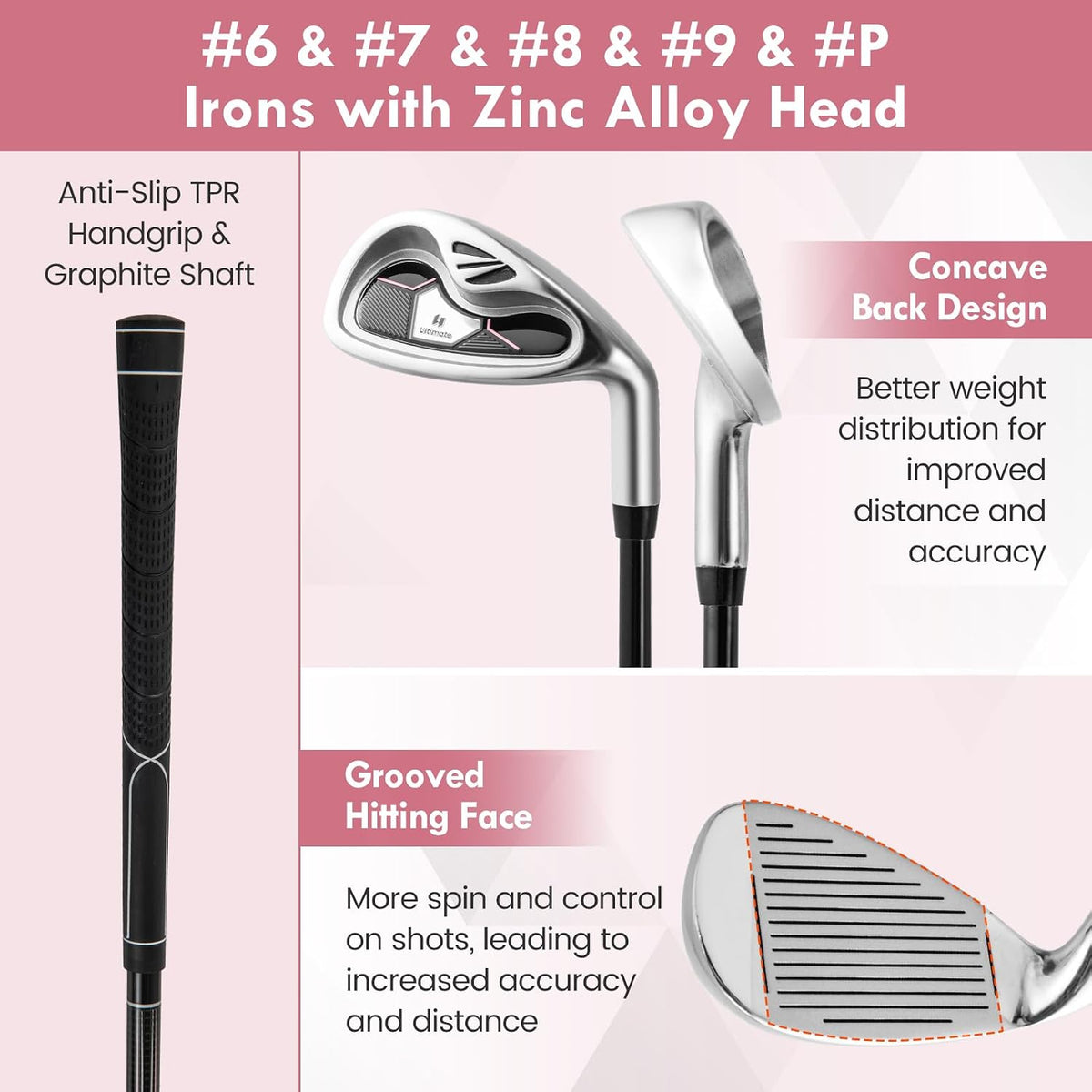 Complete Golf Club Set for Women, 12/14 PCS Right Hand Golf Set Includes #1 Driver & #3 Fairway & #4 Hybrid & #6/#7/#8/#9/#P Irons, Putter & Head Covers, Ladies Golf Clubs Full Set