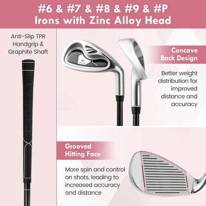 Complete Golf Club Set for Women, 12/14 PCS Right Hand Golf Set Includes #1 Driver & #3 Fairway & #4 Hybrid & #6/#7/#8/#9/#P Irons, Putter & Head Covers, Ladies Golf Clubs Full Set