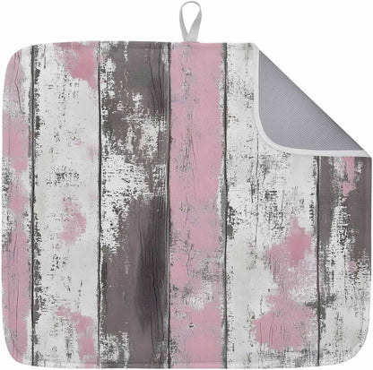 Dish Drying Mat Pink White Stripes Painting Kitchen Counter Drying Pad for Dishes Glasses Cups and Cookware Brown Wood Grain Absorbent Dish Drying Mat Machine Washable Kitchen Accessories 18" x 24"