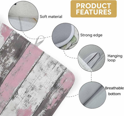 Dish Drying Mat Pink White Stripes Painting Kitchen Counter Drying Pad for Dishes Glasses Cups and Cookware Brown Wood Grain Absorbent Dish Drying Mat Machine Washable Kitchen Accessories 18" x 24"