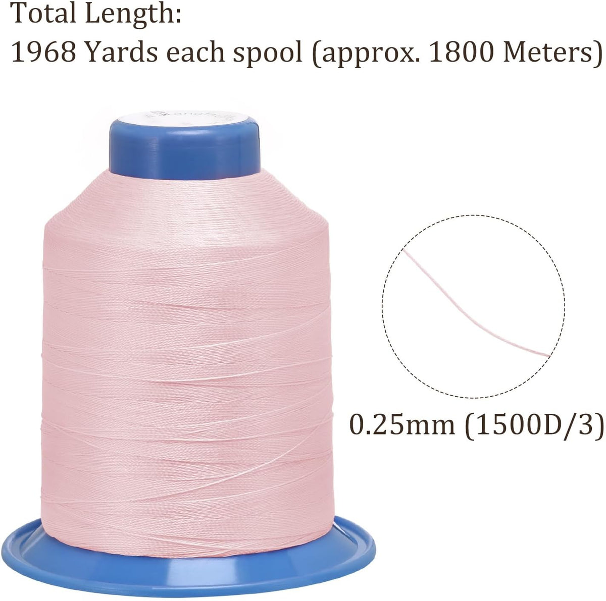 Polyester Sewing Thread 0.25mm (1500D/3) x 1968 Yards Light Pink