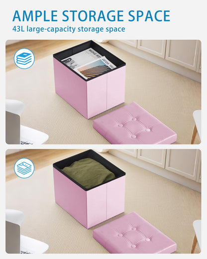 Storage with Ottoman, 17" Velvet Folding Foot Stool, Pink