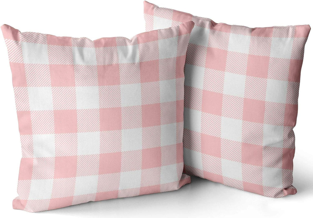 Home Decoration Throw Pillow Cases Covers Light Pink Preppy Buffalo Check Plaid Pillowcases Square Two Sides Print 24x24 Inches Set of 2
