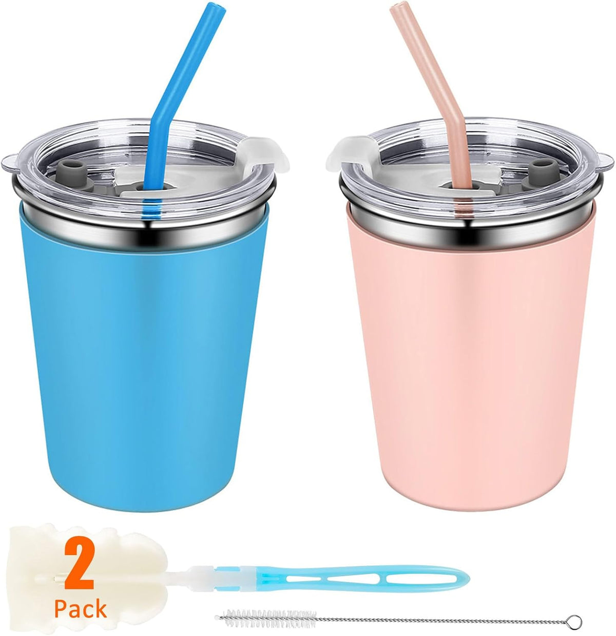 2 Pack Kids Cups with Straws and Lids Leak Proof, 12oz