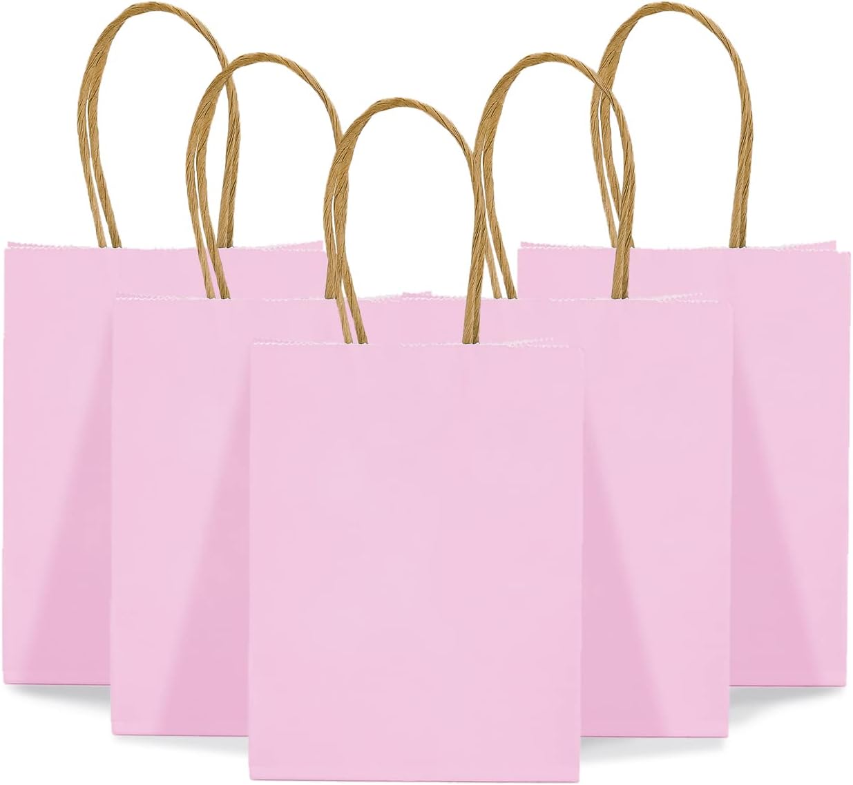 DjinnGlory 60 Pack Mini Pink Paper Bags with Handles Bulk 6.3x4.7x2.75 Inch for Birthday Wedding Baby Shower Party Favors, Treats, Goodies, Christmas Gifts, Tiny Small Business Bags