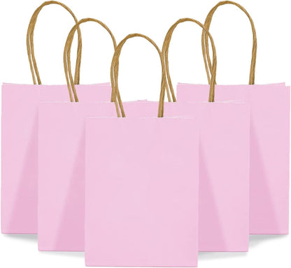 DjinnGlory 60 Pack Mini Pink Paper Bags with Handles Bulk 6.3x4.7x2.75 Inch for Birthday Wedding Baby Shower Party Favors, Treats, Goodies, Christmas Gifts, Tiny Small Business Bags