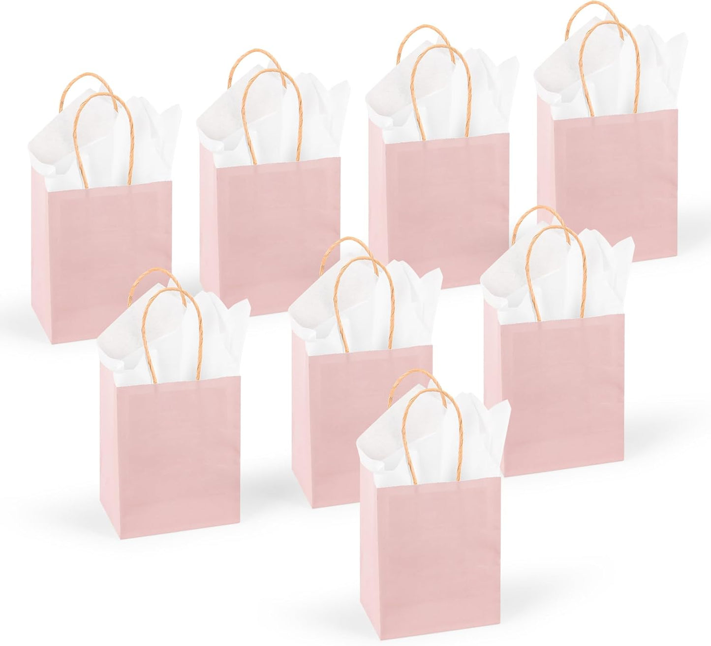 DjinnGlory 60 Pack Mini Pink Paper Bags with Handles Bulk 6.3x4.7x2.75 Inch for Birthday Wedding Baby Shower Party Favors, Treats, Goodies, Christmas Gifts, Tiny Small Business Bags