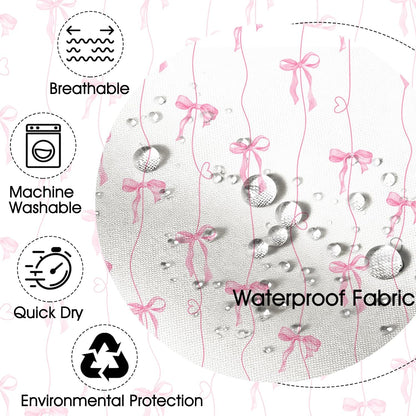 Pink Bow Shower Curtain for Bathroom, Coquette Cute Shower Curtain for Girls Women Waterproof Fabric Bow Bathroom Decor Bath Curtain with 12 Hooks, 72 X 72 Inch