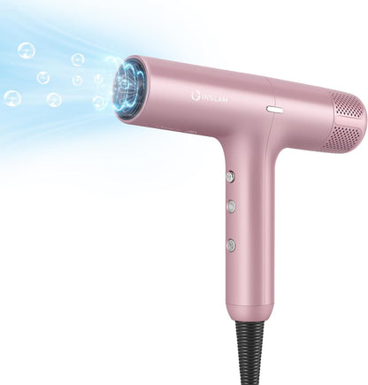IG Hair Dryer with Diffuser for Women, 1300W Ionic Blow Dryer with LCD Display, 3 Temps & 3 Speeds High-Speed Travel Hair Dryer with One Button Cool Air, Slim&Lightwight, Store Bag, Rose Pink