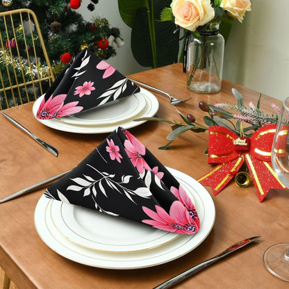 Cloth Napkins Set of 6, Pink Flowers Dinner Napkins Washable Table Napkins Ideal for Parties Weddings, 20x20 Inches
