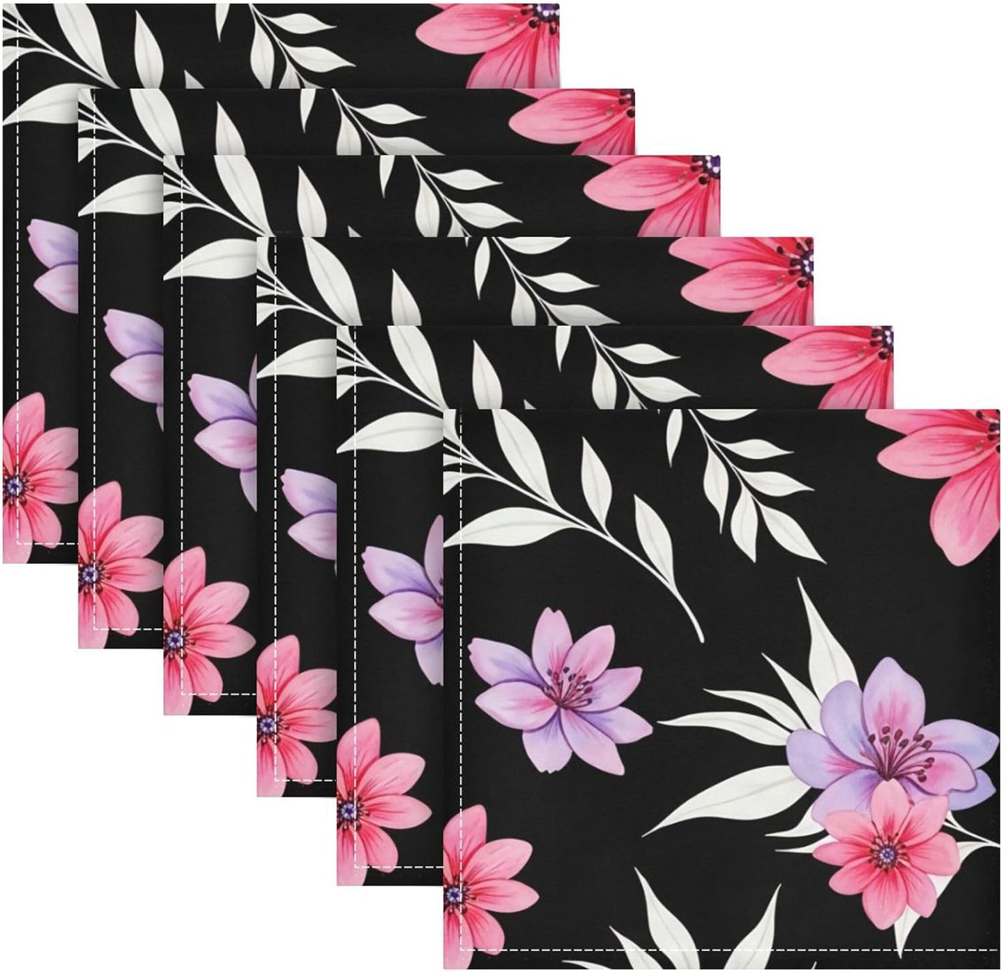Cloth Napkins Set of 6, Pink Flowers Dinner Napkins Washable Table Napkins Ideal for Parties Weddings, 20x20 Inches