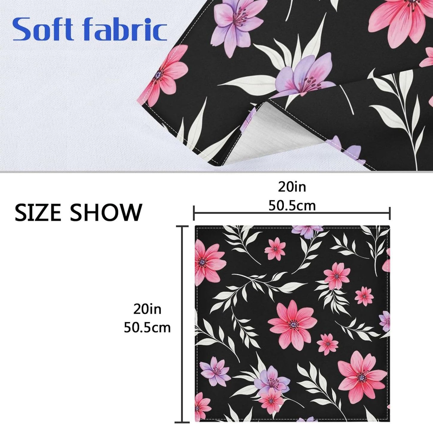 Cloth Napkins Set of 6, Pink Flowers Dinner Napkins Washable Table Napkins Ideal for Parties Weddings, 20x20 Inches