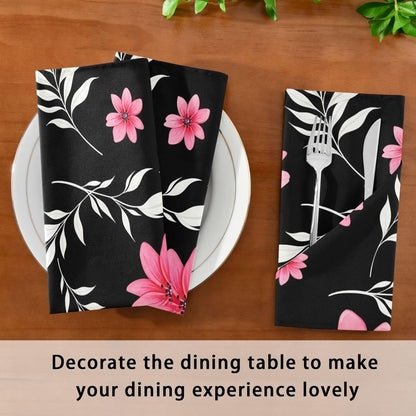 Cloth Napkins Set of 6, Pink Flowers Dinner Napkins Washable Table Napkins Ideal for Parties Weddings, 20x20 Inches