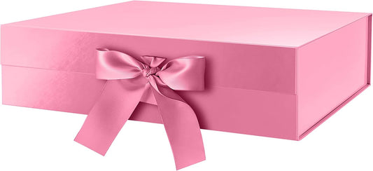 Large Gift Box with Lid for Presents 13x9.7x3.4 Inches, Pink Magnetic with Ribbon Luxury Gift Box, Bridesmaid Proposal Box (Glossy Pink)