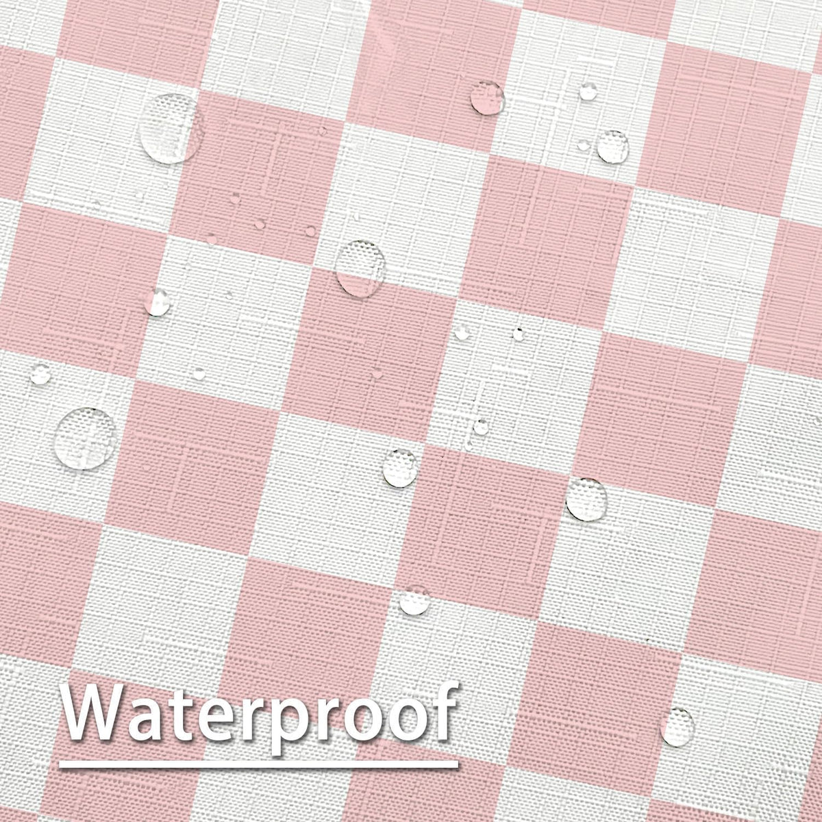 Aesthetic Checkerboard Grid Pattern Faux Linen Fabric Shower Curtain, White Blush Pink Modern Shower Curtain Sets Decoration 71x71 Inch with 12 Hooks