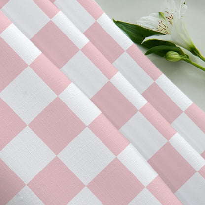 Aesthetic Checkerboard Grid Pattern Faux Linen Fabric Shower Curtain, White Blush Pink Modern Shower Curtain Sets Decoration 71x71 Inch with 12 Hooks