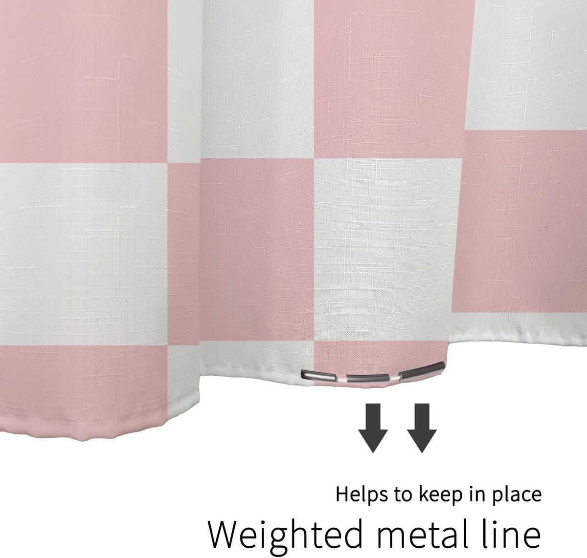 Aesthetic Checkerboard Grid Pattern Faux Linen Fabric Shower Curtain, White Blush Pink Modern Shower Curtain Sets Decoration 71x71 Inch with 12 Hooks