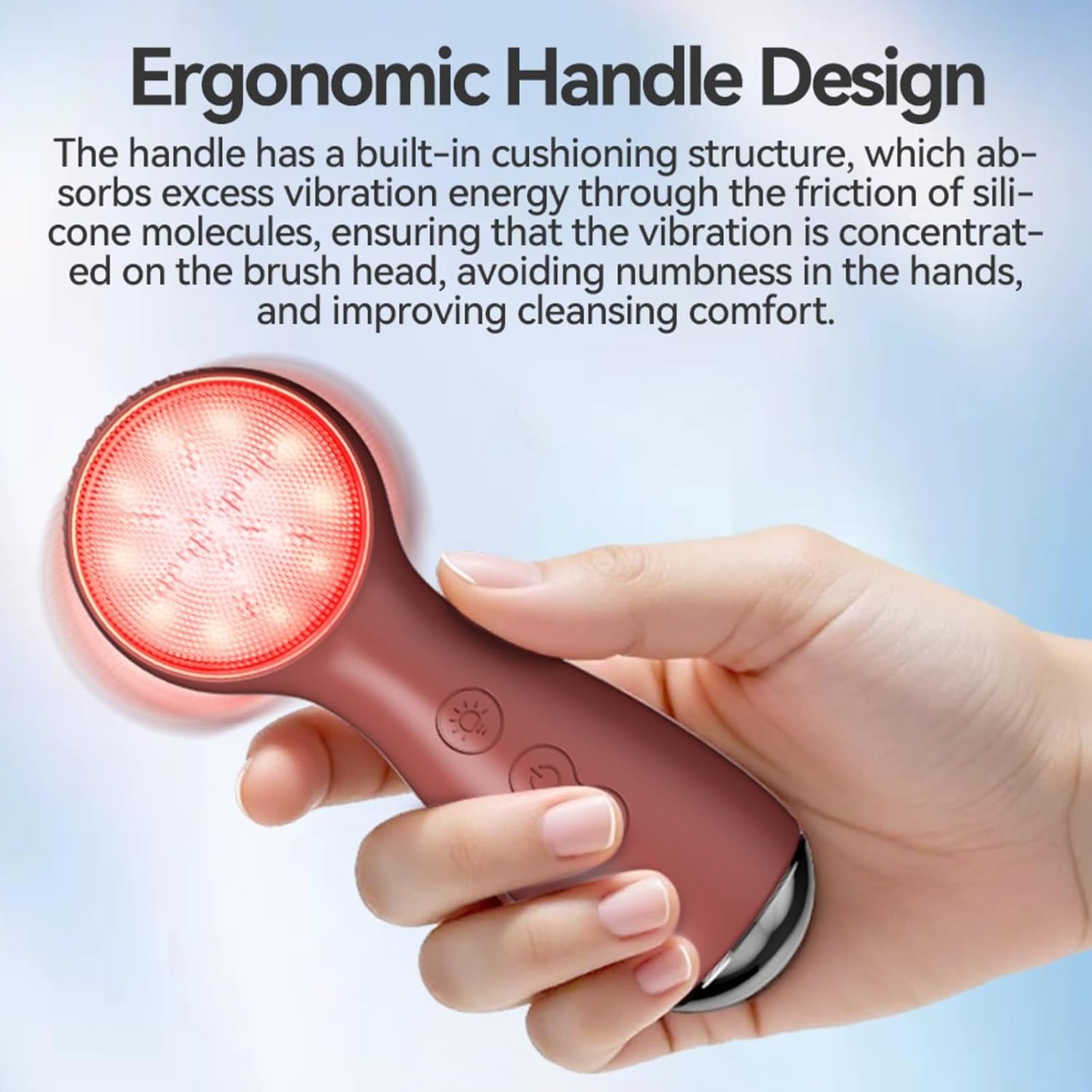 Colorful LED Silicone Face Brush, Sonic Vibration & Heat Sensation(Pink) | Waterproof with 3 Modes & Ergo Handle – Ideal for Travel & Home Spa