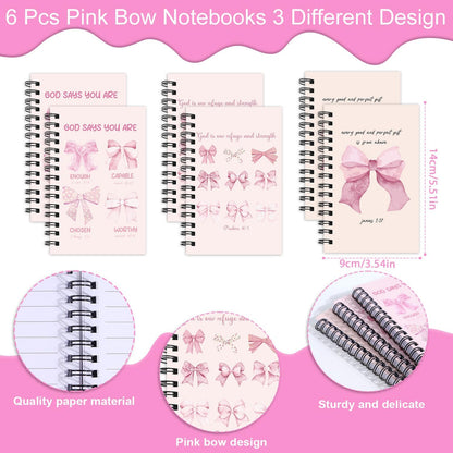 Pink Bow Spiral Notebooks Set 12 Pieces Coquete Bow Journal with Inspirational Bible Ballpoint Pens Christian Scripture Prayer Hardcover Notebook Gifts for Women Office School Church Supplies