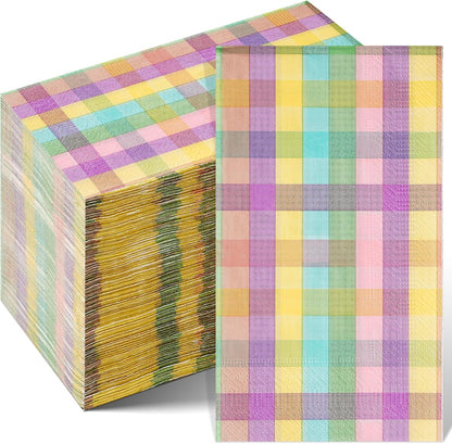 100Pcs Easter Pastel Buffalo Plaid Napkins Decorations,Disposable Spring Dark Purple Pink Yellow Guest Hand Paper Napkins for Home Bathroom Baby Shower Picnic Wedding Easter Birthday Party Supplies