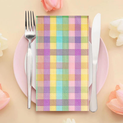 100Pcs Easter Pastel Buffalo Plaid Napkins Decorations,Disposable Spring Dark Purple Pink Yellow Guest Hand Paper Napkins for Home Bathroom Baby Shower Picnic Wedding Easter Birthday Party Supplies