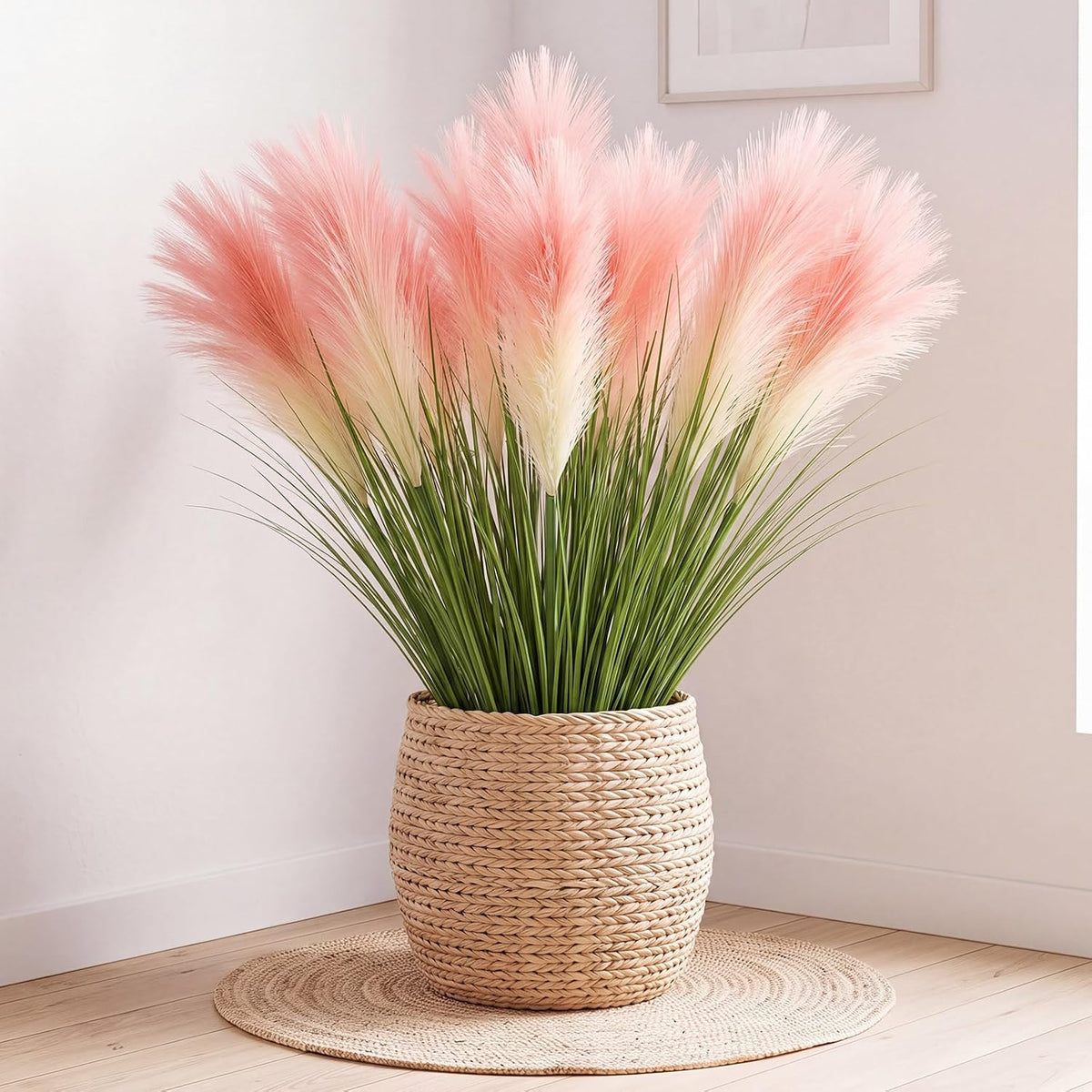 15 Pcs Artificial Pampas Grass 31.5" Pink Gradient Faux Pampas Stems with 3 Plumes Each, Fake Plant for Wedding Arch, Aisle Decor, Bridal Shower, Floor Vase Boho Home Decor