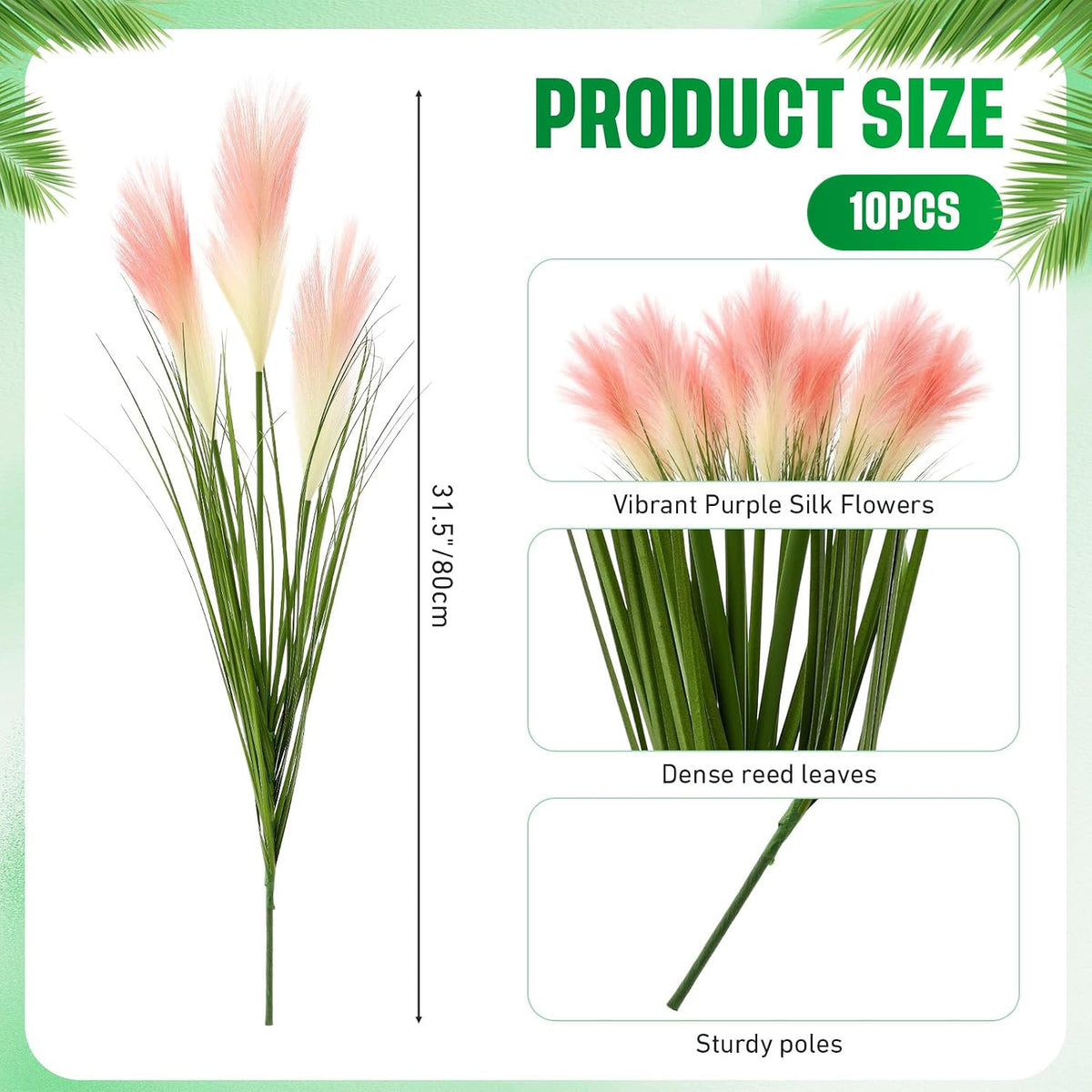 15 Pcs Artificial Pampas Grass 31.5" Pink Gradient Faux Pampas Stems with 3 Plumes Each, Fake Plant for Wedding Arch, Aisle Decor, Bridal Shower, Floor Vase Boho Home Decor